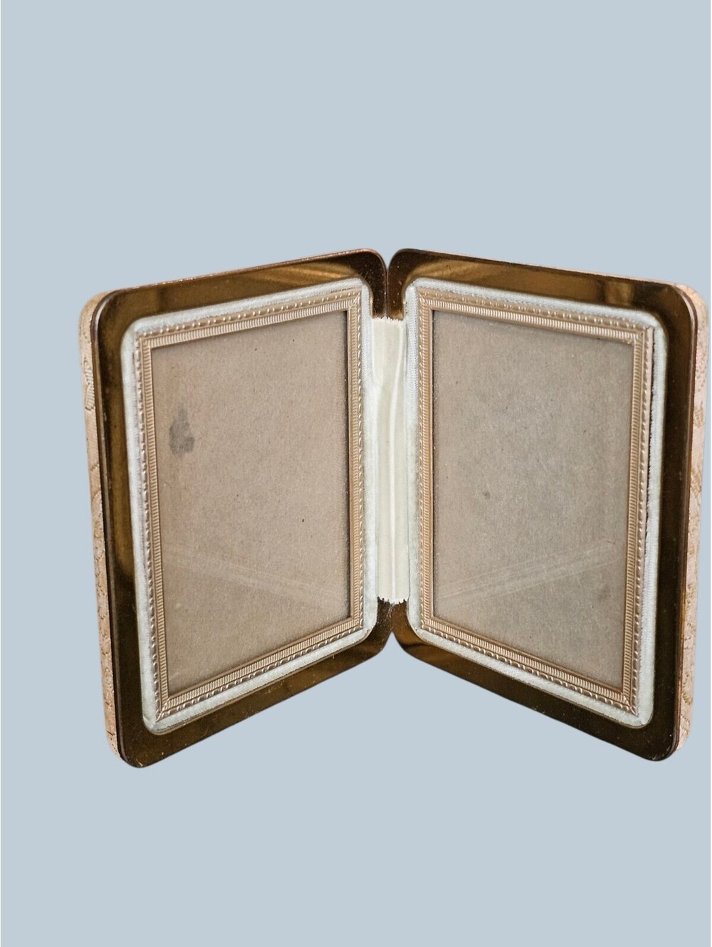 Vintage Mid Century Gold Brocade Double Hinged Folding Travel Picture Frame